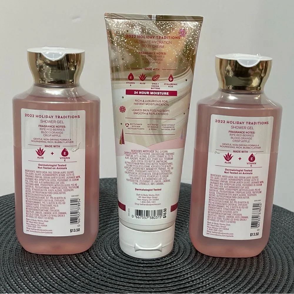BBW Bright Christmas Morning Body Cream and Shower Gel set of 3 NWT